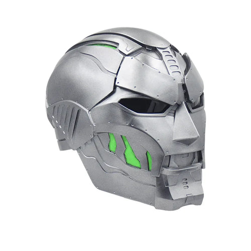 Masque Doctor Doom - Casque Métallique Argenté Design Anguleux Vert