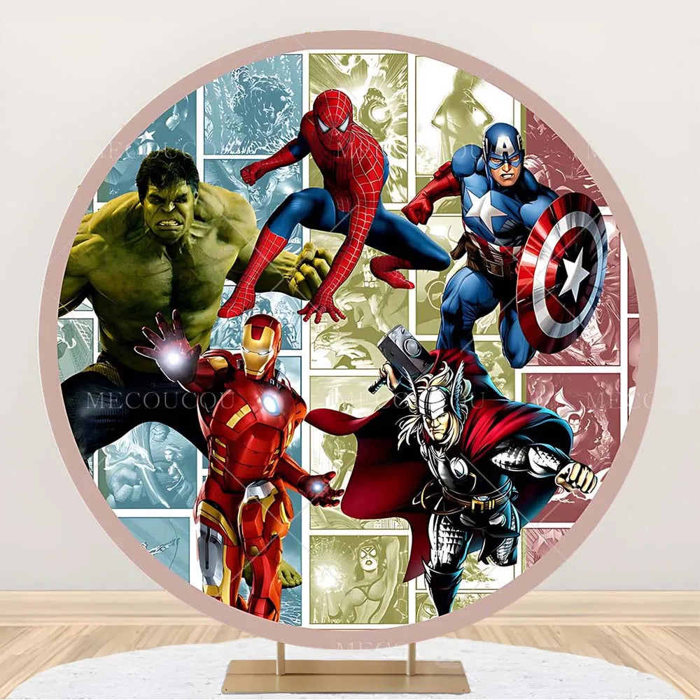 Toile de Fond Ronde Avengers - Décor Anniversaire Groupe Héros