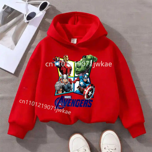 Sweat Capuche Enfant Avengers Losange 4 Heros - Rouge