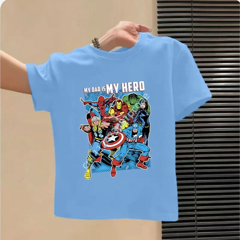T-Shirt Enfant Avengers My Dad Is My Hero - Bleu Ciel