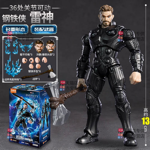 Figurine Thor Armure Noire avec Hache - Effets Éclairs