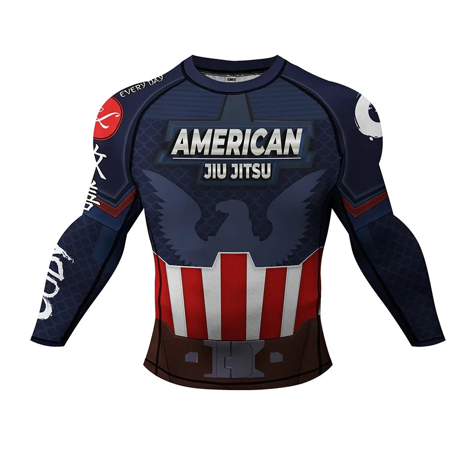 T-Shirt Jiu-Jitsu Captain America - Manches Longues Bouclier et Aigle