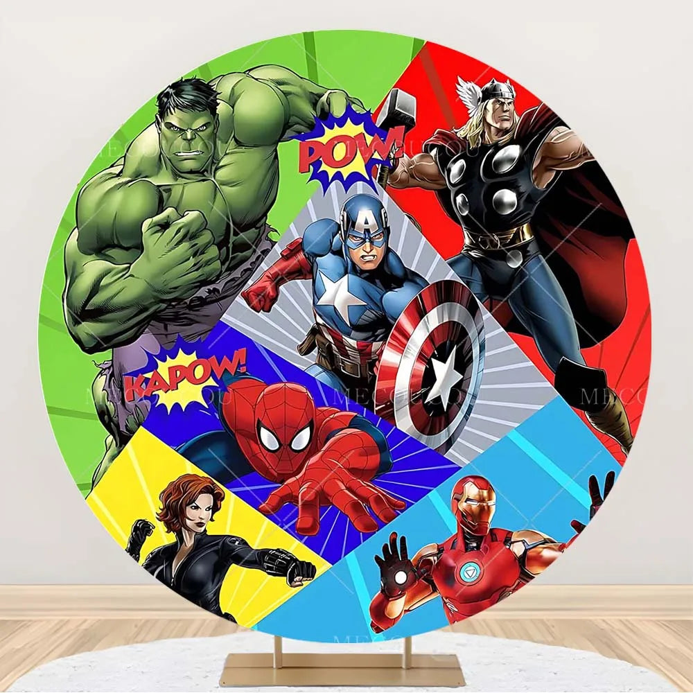 Toile de Fond Ronde Avengers - Décor Anniversaire Groupe Héros