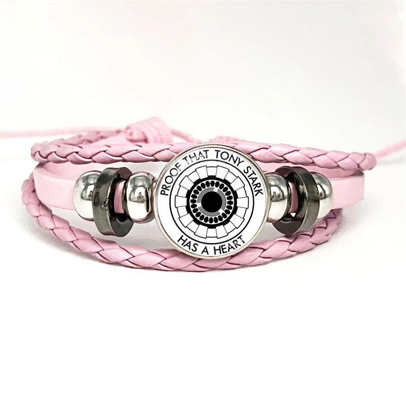 Bracelet Cuir Tony Stark Réacteur Arc - Rose Motif Points Concentriques