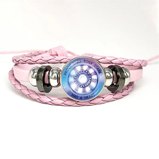 Bracelet Cuir Tony Stark Réacteur Arc - Rose Lumineux Bleu Violet