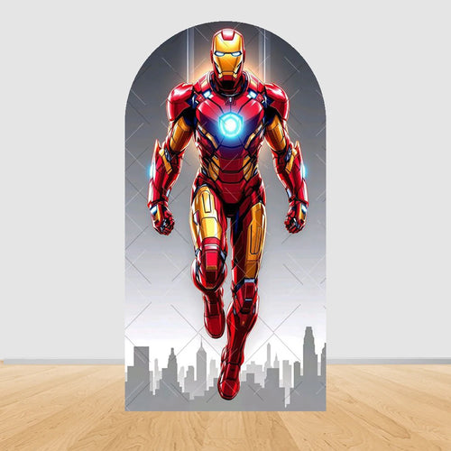 Fond de Fête Arche Avengers Iron Man - Vol Silhouette Ville