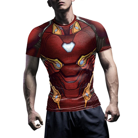 T-Shirt Compression Iron Man - Manches Courtes Armure Rouge