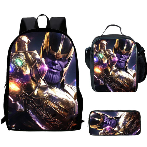 Sac à Dos Thanos Couronne Néon 3 Pièces - Portrait Épique Set École Enfant