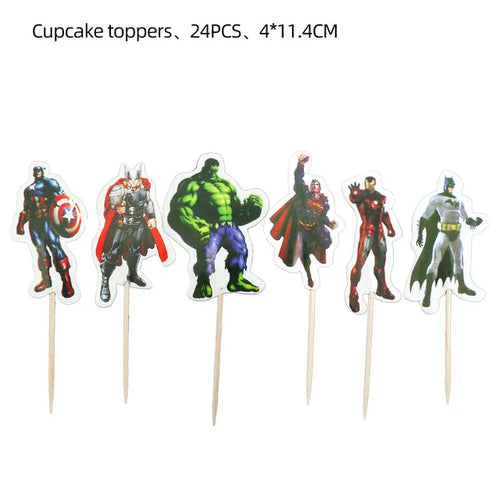 Décoration Anniversaire Avengers - Toppers Cupcake x24