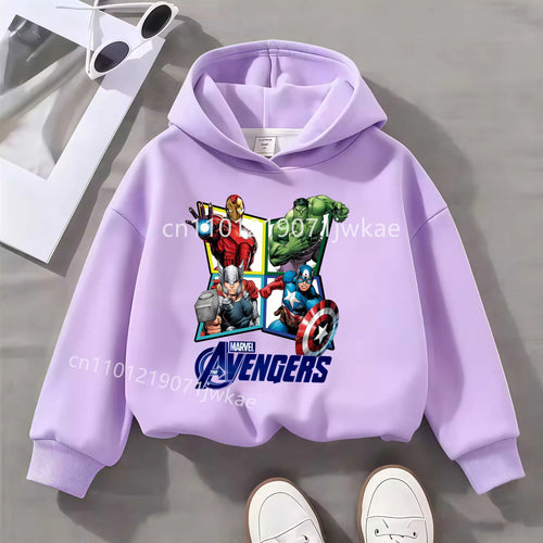 Sweat Capuche Enfant Avengers Losange 4 Heros - Lilas