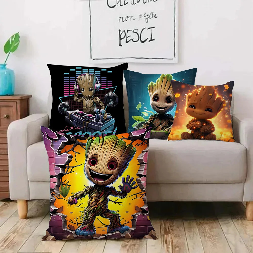 Housse de Coussin Baby Groot - I Am Groot Fond Noir Texte Dégradé
