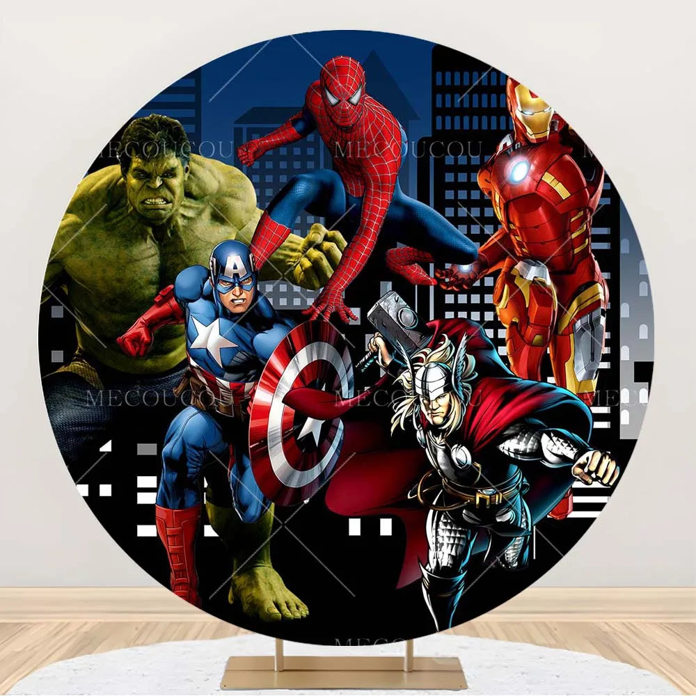 Toile de Fond Ronde Avengers - Décor Anniversaire Groupe Héros