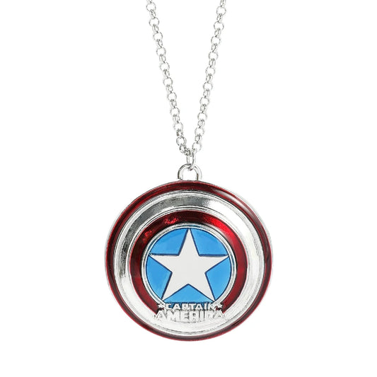 Collier Pendentif Bouclier Captain America - Argent et Émail