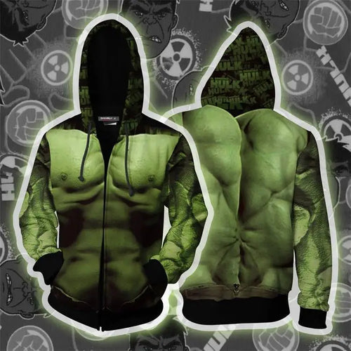Sweat à Capuche Hulk - Zippé Impression Torse Musclé