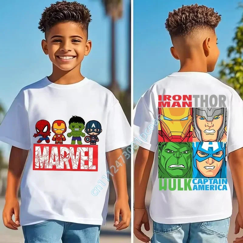 T-Shirt Enfant Marvel - Grille 4 Visages Iron Man Thor Hulk Captain America