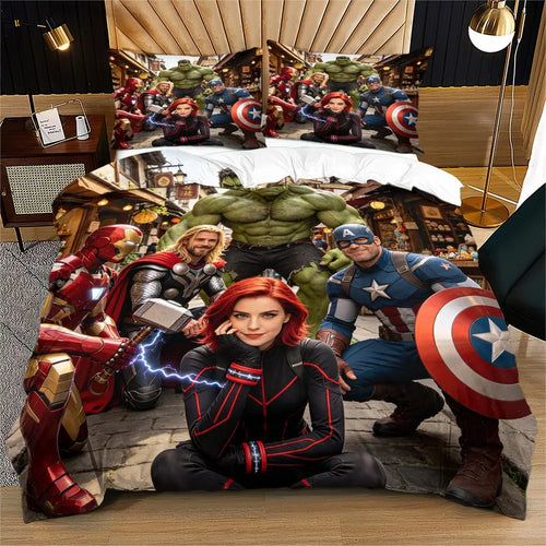 Housse de Couette Avengers - Équipe Complète Iron Man Thor Hulk Captain America