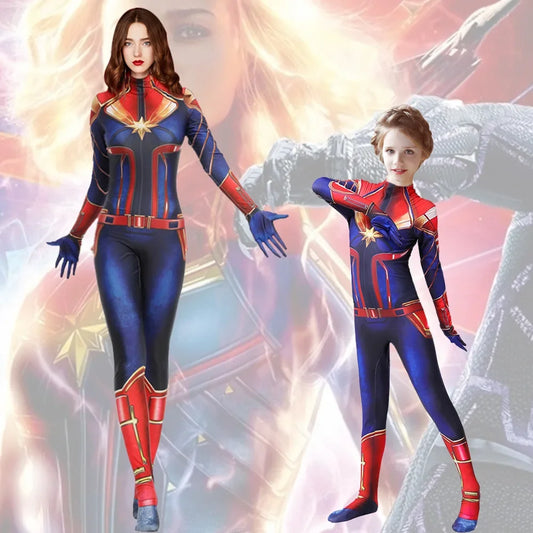 Déguisement Captain Marvel - Combinaison Bleue Rouge et Or