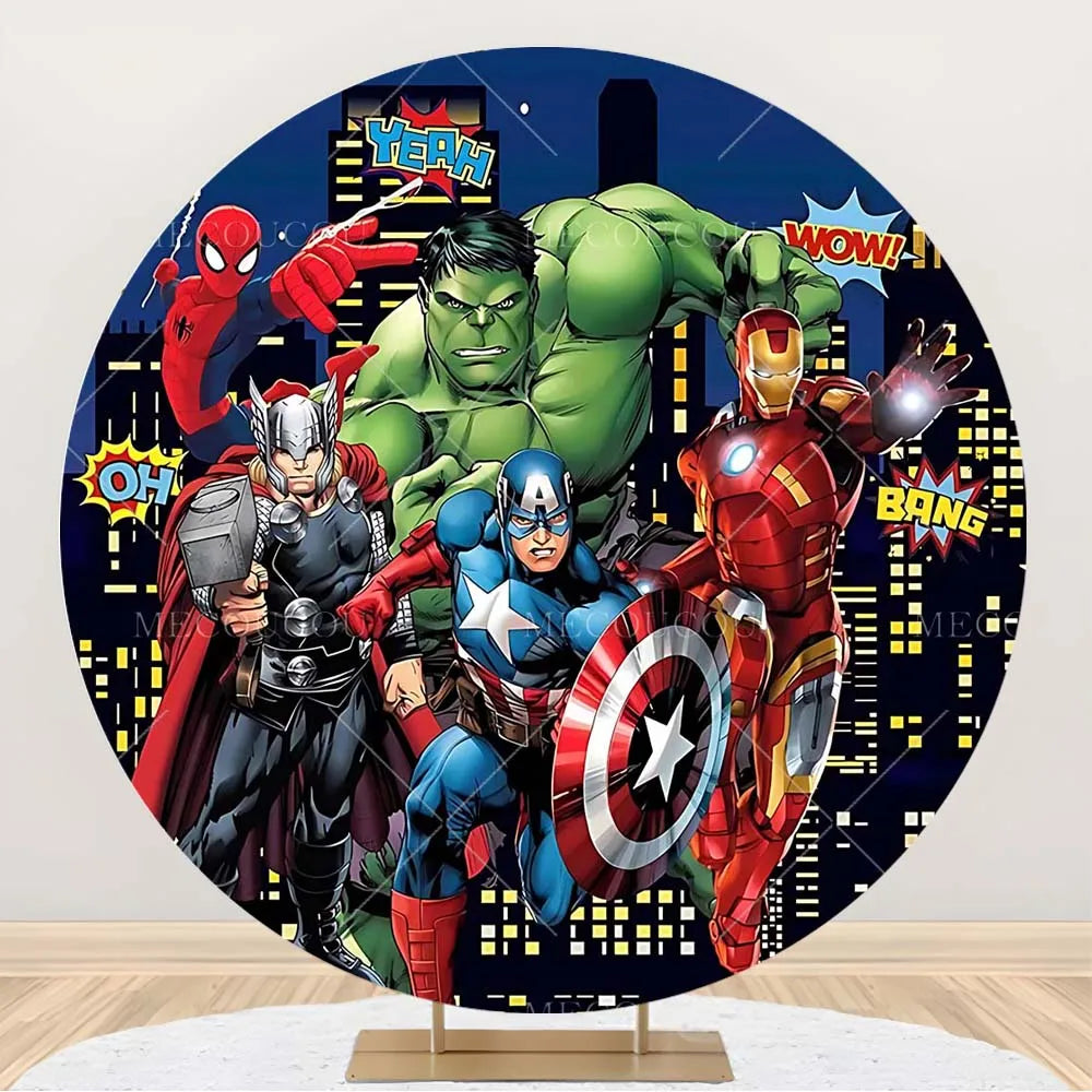 Toile de Fond Ronde Avengers - Décor Anniversaire Groupe Héros