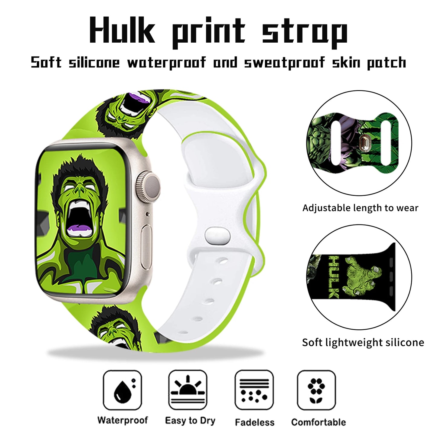 Bracelet Apple Watch Hulk - Visage Hurlant Vert Clair