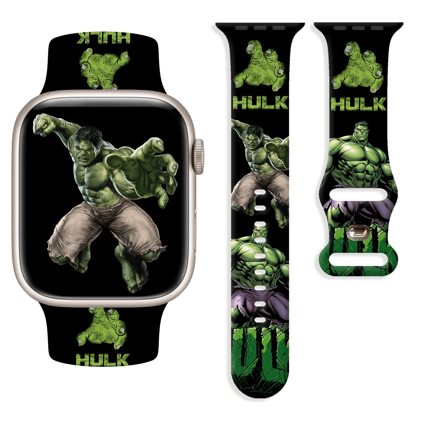 Bracelet Apple Watch Hulk - Saut Logo HULK Fond Noir