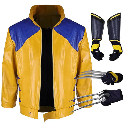 Déguisement Wolverine - Veste en Cuir Jaune et Bleue avec Griffes Métalliques