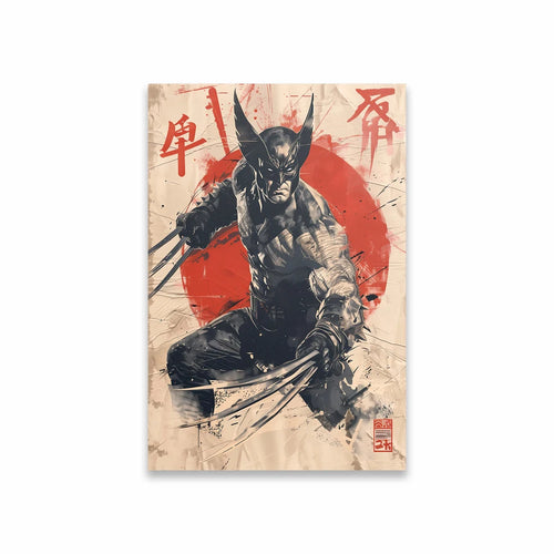 Poster Avengers Wolverine - Encre Noir Blanc Soleil Rouge
