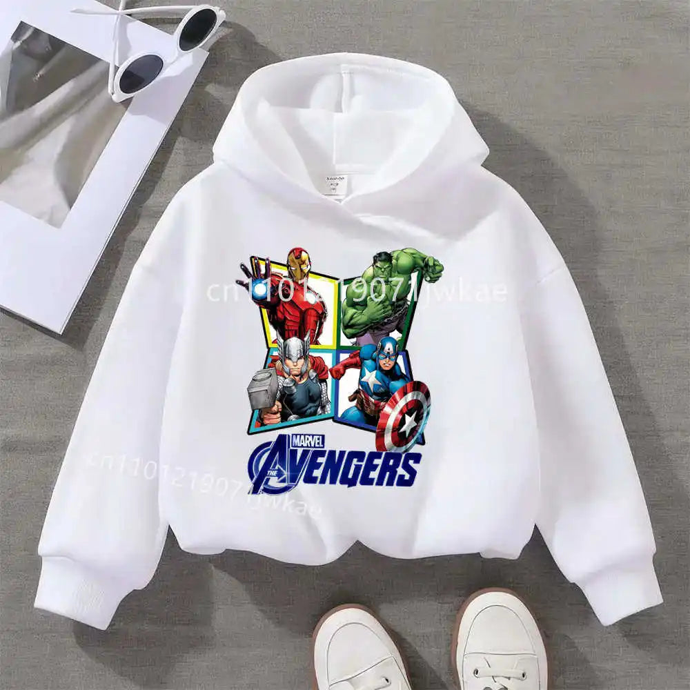 Sweat Capuche Enfant Avengers Losange 4 Heros - Blanc
