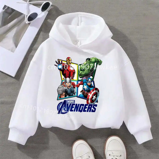 Sweat Capuche Enfant Avengers Losange 4 Heros - Blanc