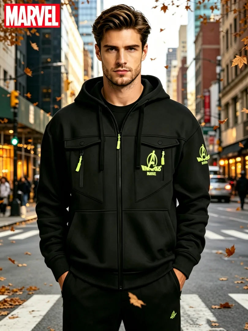 Sweat à Capuche Zippé Marvel Avengers - Logo Néon Multi-Poches Homme