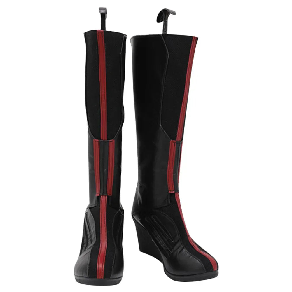 Bottes Scarlet Witch - Cuir Noir et Rouge Talon Compensé (Femme)