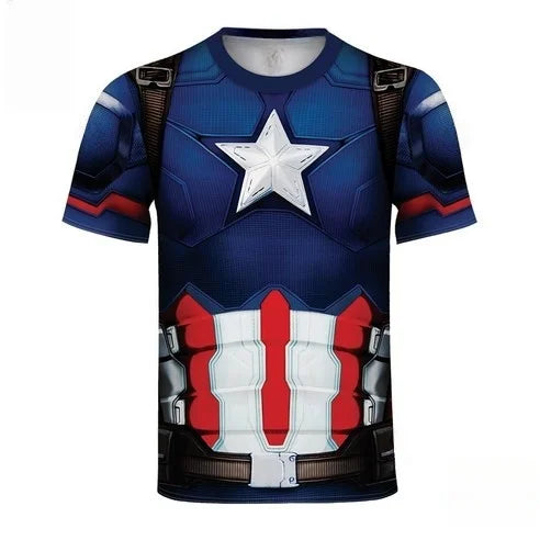 T-Shirt Compression Avengers Captain America - Tenue Tactique Bleu Marine
