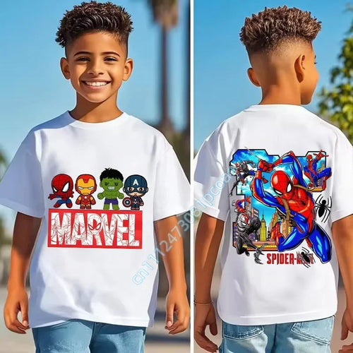 T-Shirt Enfant Marvel - Logo Chibi Spider-Man Iron Man Hulk Captain America