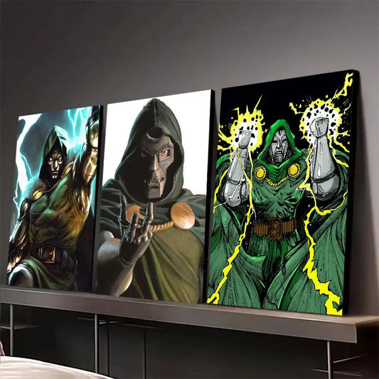 Toile Murale Doctor Doom - Triptyque 3 Panneaux Éclairs Verts