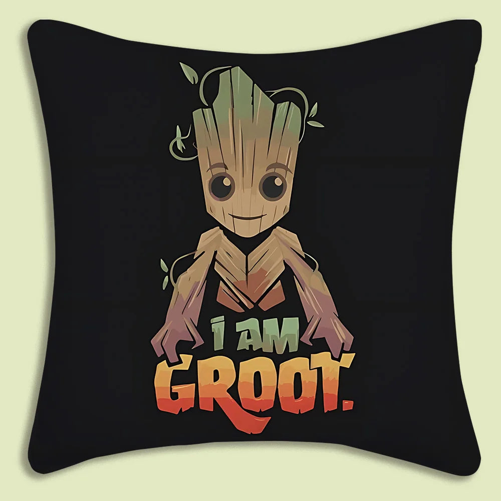 Housse de Coussin Baby Groot - I Am Groot Fond Noir Texte Dégradé