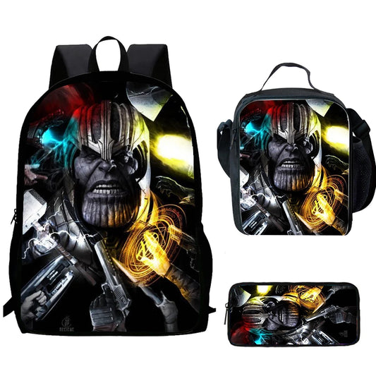 Sac à Dos Thanos Sombre 3 Pièces - Portrait Armes Set École Enfant