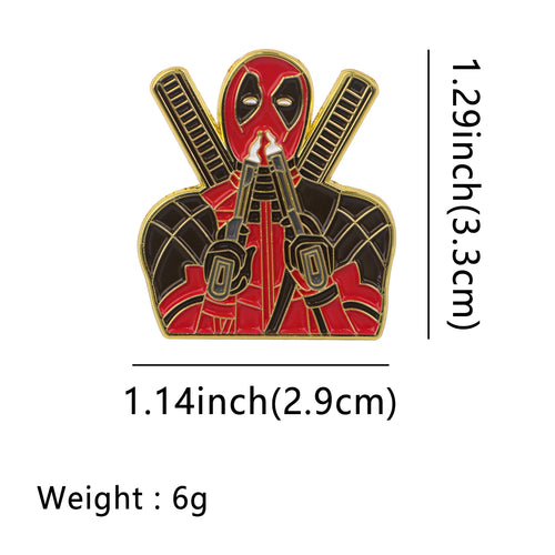 Badge Métal Deadpool Pistolets - Broche Katanas Or