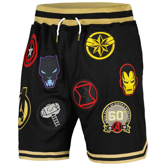 Short Basket Avengers 60ème Anniversaire - Multi-Logos Noir Doré