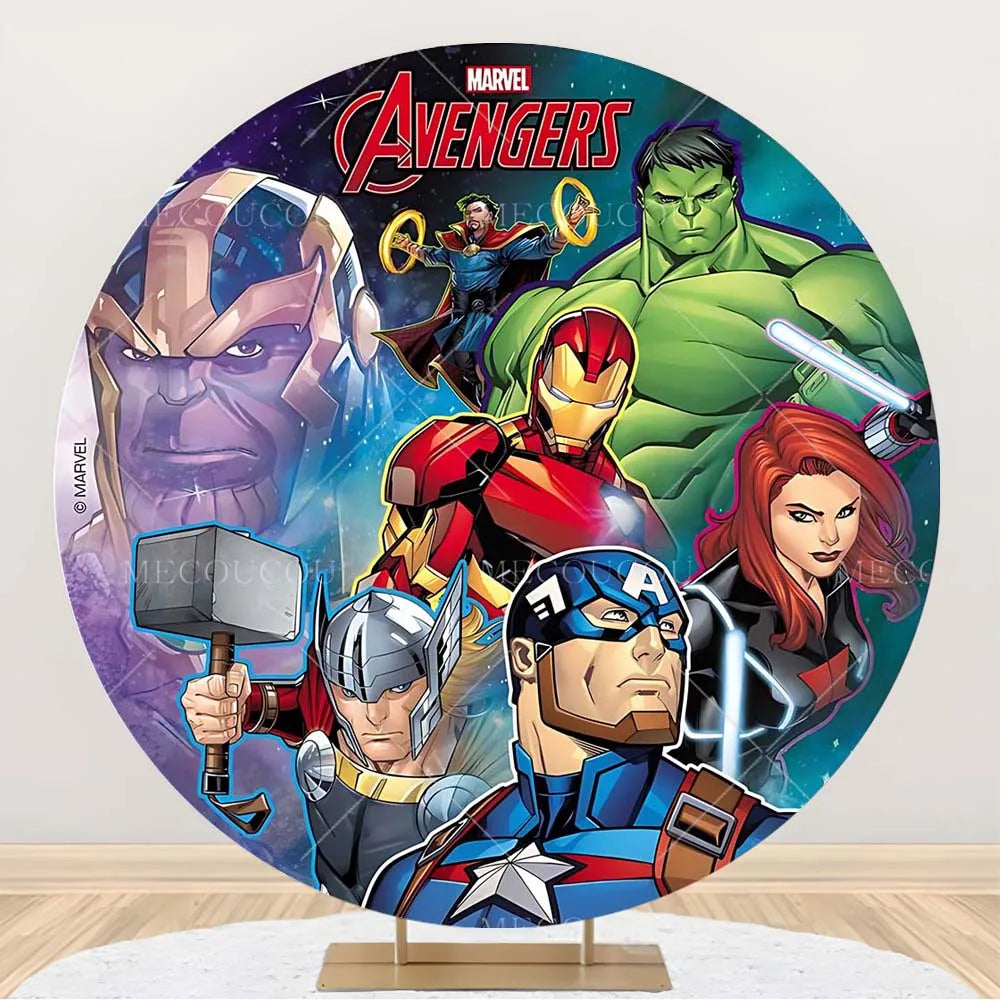 Toile de Fond Ronde Avengers - Décor Anniversaire Groupe Héros